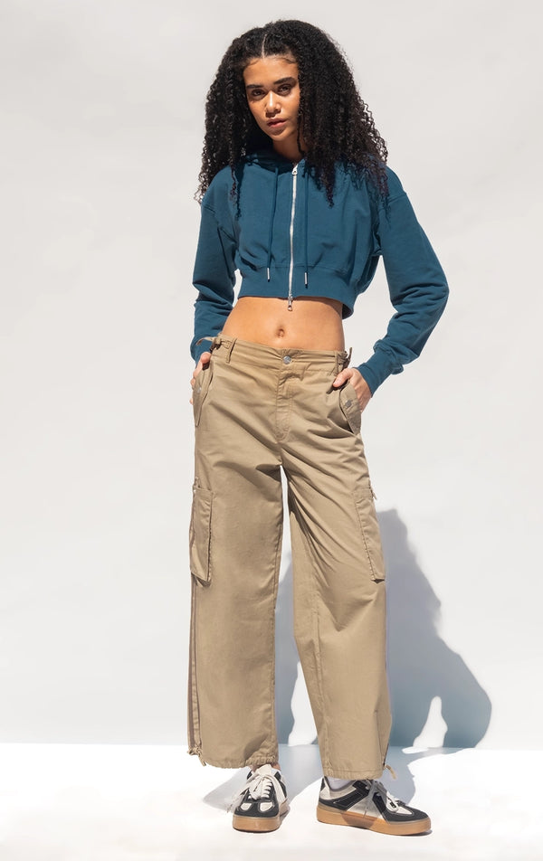 DOUBLE ZIP CROPPED HOODIE