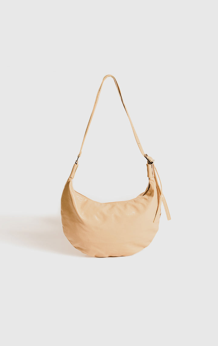 Front view of the Yellow Faux Leather Dumpling Shoulder Bag for Women