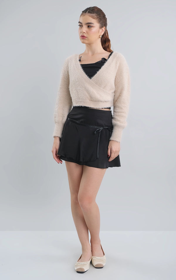 FUZZY KNIT WITH LUREX OVERLAP SWEATER