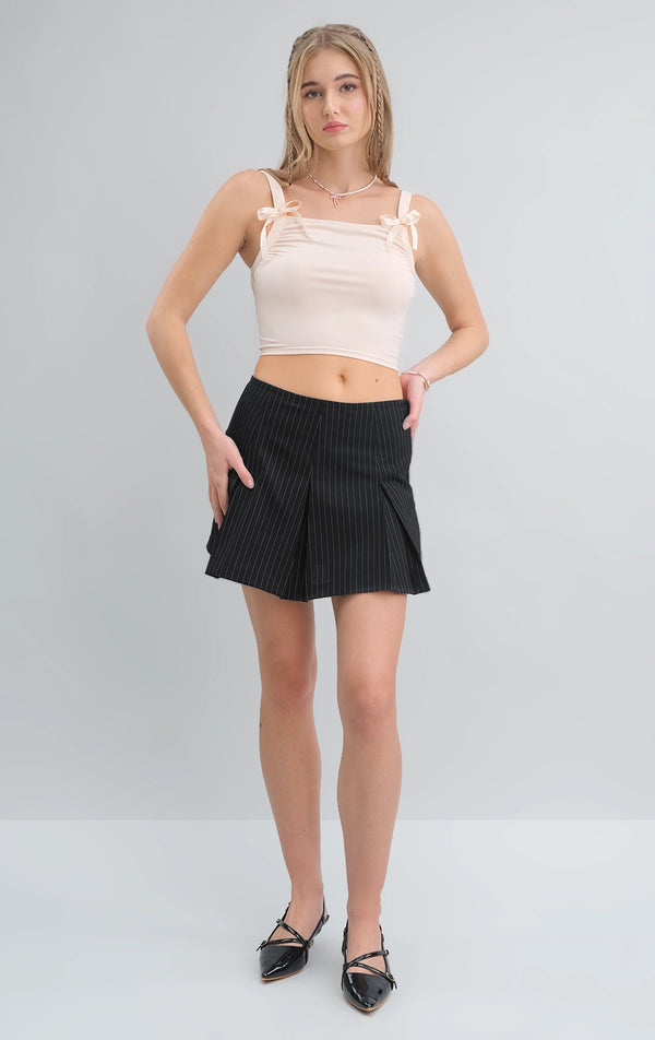 SQUARE NECK TANK TOP WITH BOWS AND SHIRRING DETAIL