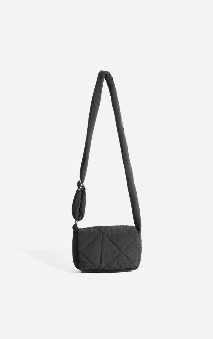 Front view of the Black 2-in-1 Sling with Pouch Puffer Bag for Women