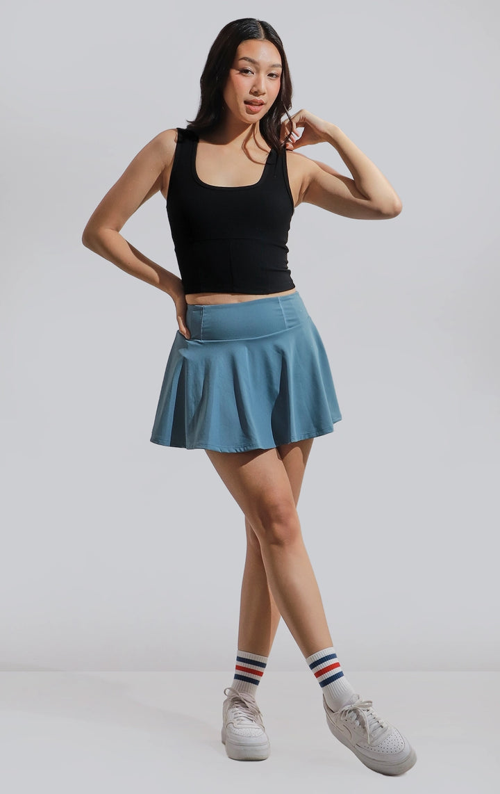 Full front view of black Ribbed Corsetry-Like Square Neck Tank Top from Just G Philippines, highlighting its corset-style silhouette.