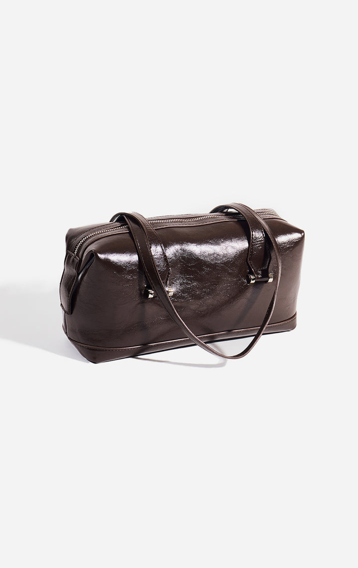 Back view of the Brown Faux Leather Bowling Bag for Women