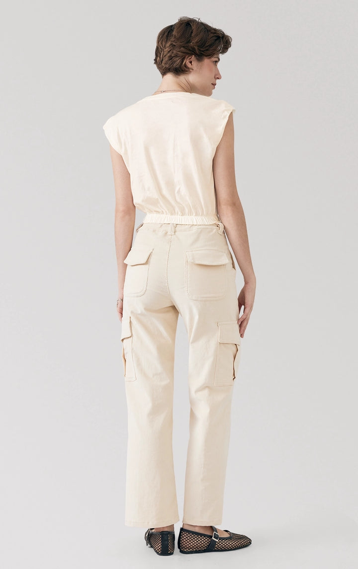 Full back view of the Single Jersey Cropped Muscle Tee in offwhite, highlighting the soft jersey fabric and easy fit from Just G Philippines.