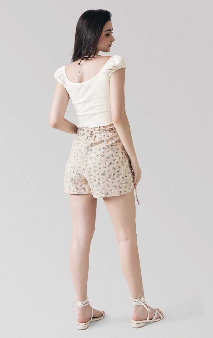 Full back view of the Textured Ribbed Jersey Corset-Like Top in offwhite, highlighting its snug fit and textured ribbed fabric from Just G Philippines.