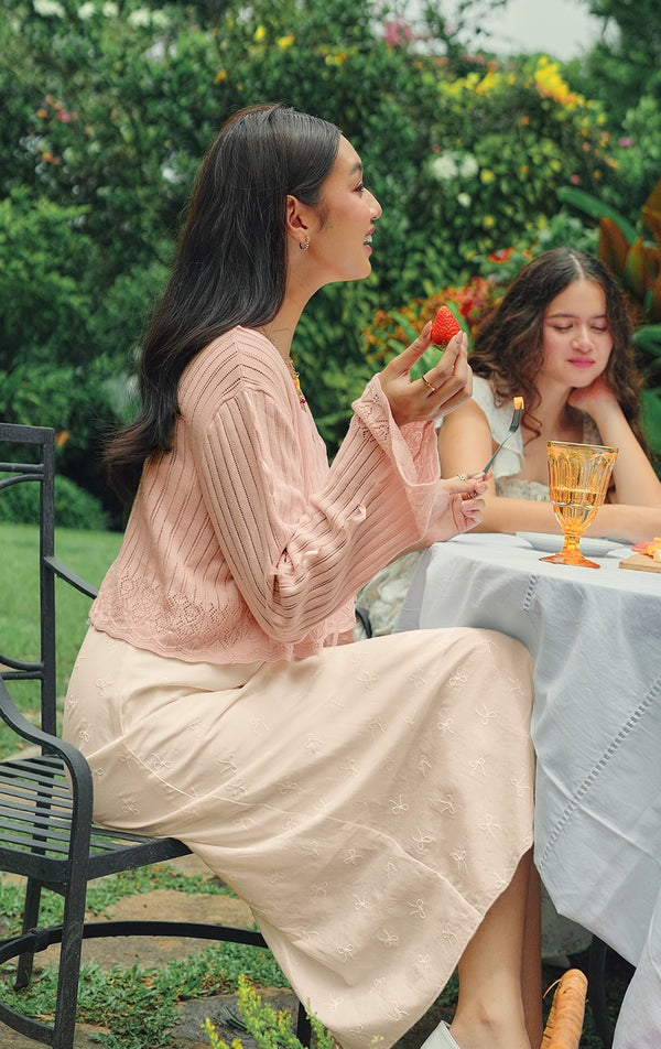 BOW EMBROIDERY SLIP MIDI DRESS