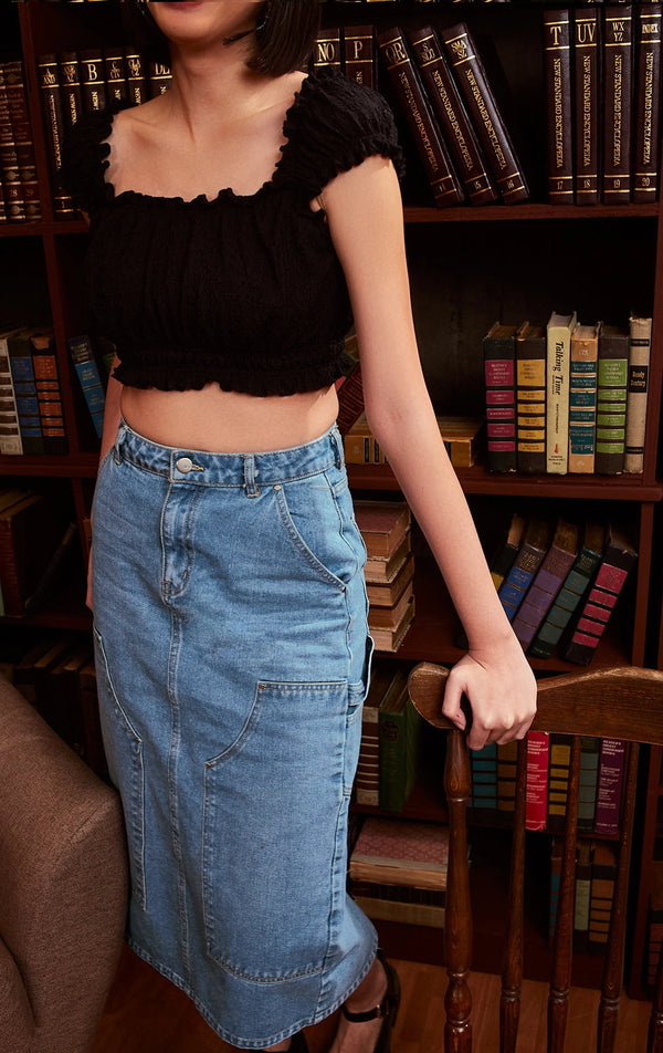 DENIM UTILITY MIDI SKIRT