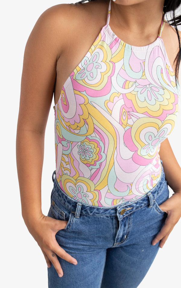 PSYCHEDELIC HALTER BODYSUIT