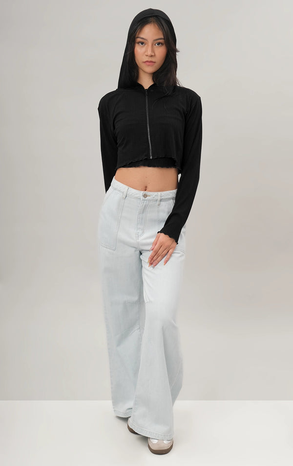 CROPPED BOXY HOODIE WITH LETTUCE EDGE