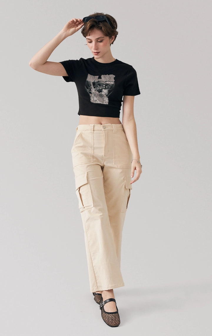 Full front view of the baby tee with short sleeves and "Love to Rock" graphic print by Just G Philippines