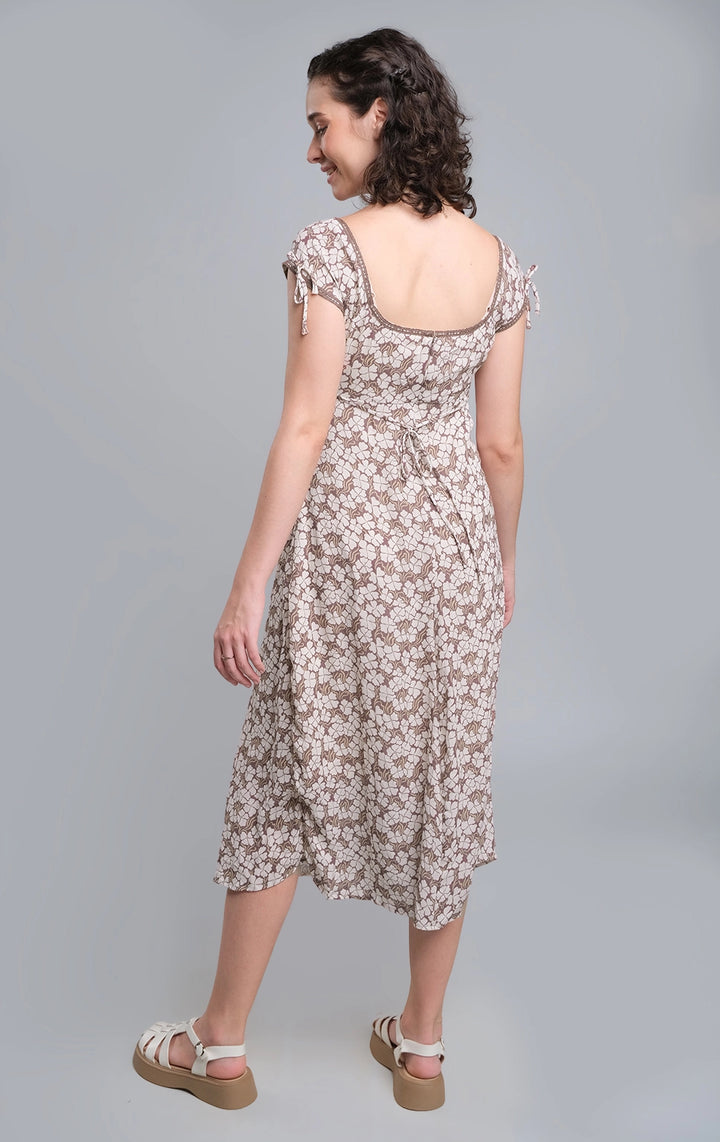 Romantic Floral Midi Dress with Lace and Ties for Teen Girls - Crumpled Viscose