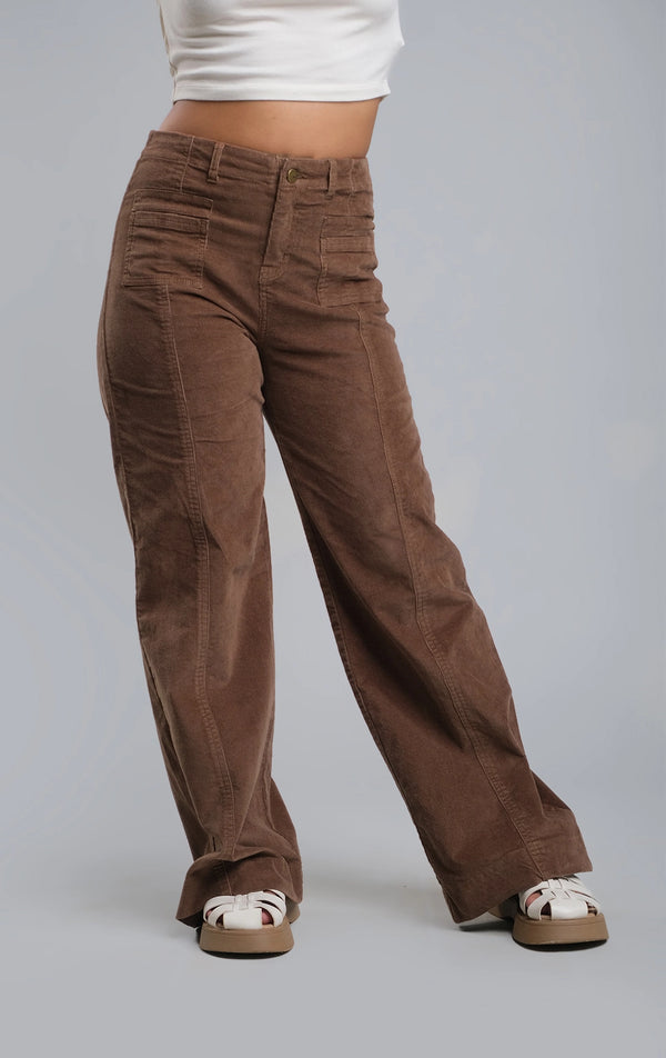 CORDUROY WIDE LEG PANTS WITH FRONT POCKETS