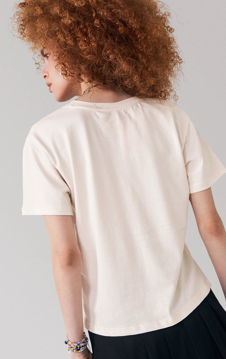 Back detail close-up of the seam and stitching detail on the cake graphic tee by Just G Philippines