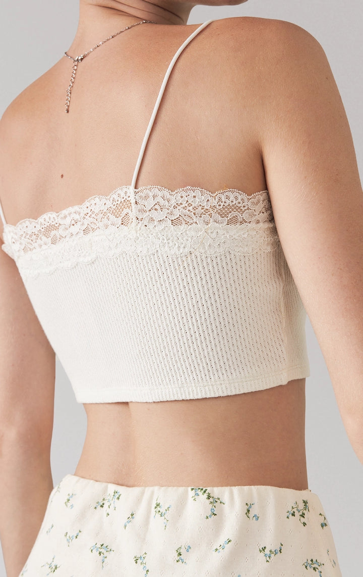 Back detail close-up of the satinized strappy back on the white cami top by Just G Philippines