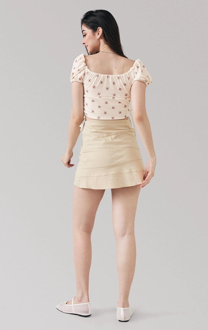 Full back view of the crop top with side ties and puff sleeves by Just G Philippines