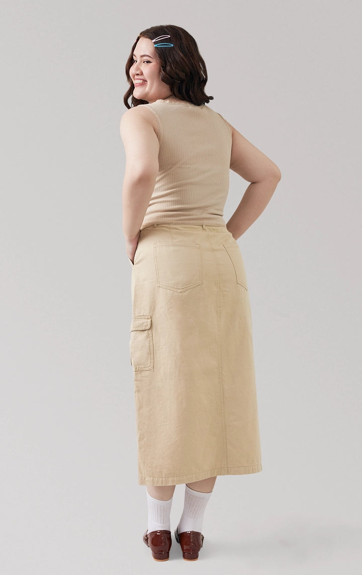 Full back view of the off-white ribbed tank top with sleeveless cut by Just G Philippines