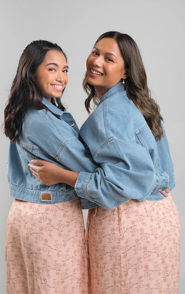 Blue Cropped Denim Jacket for Teen Girls - Denim Fabric