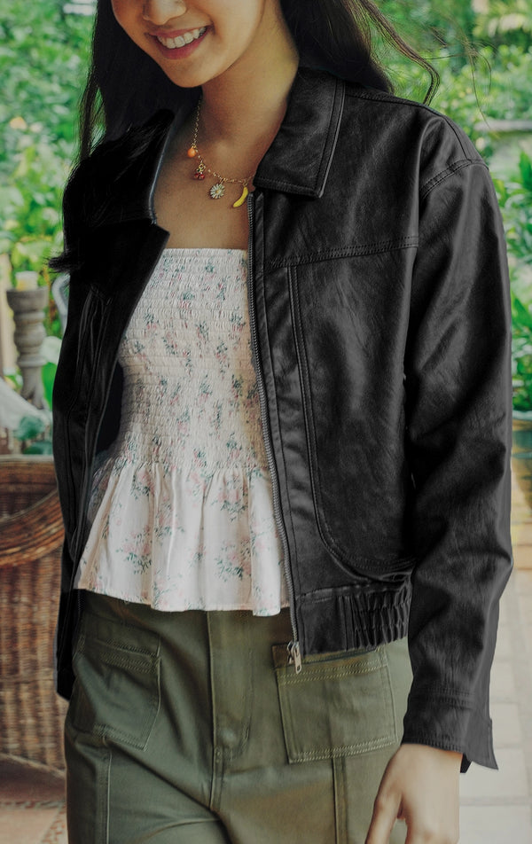 NYLON/LEATHER BOYFRIEND JACKET