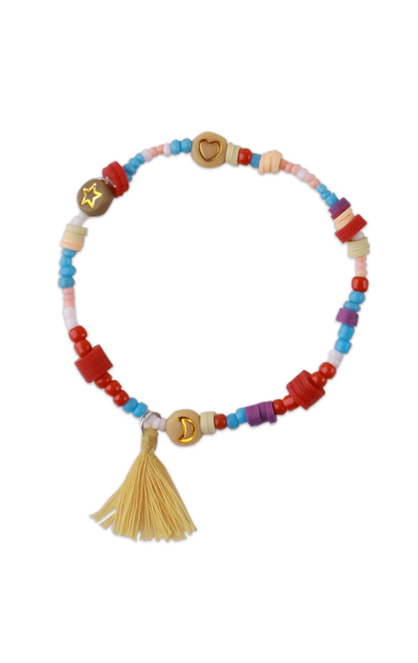 HEISHI AND BEADS BRACELET WITH TASSEL