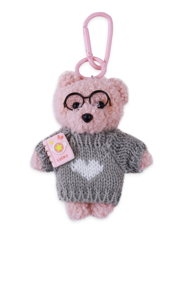 SHEARLING BEAR CHARM WITH PINK BOOK