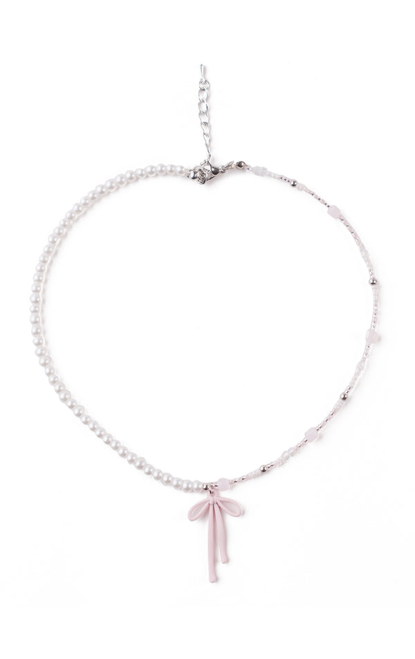 PEARL AND BEAD NECKLACE WITH BOW CHARM
