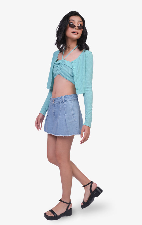 LONG SLEEVES BUTTON DOWN KNIT CROP TOP