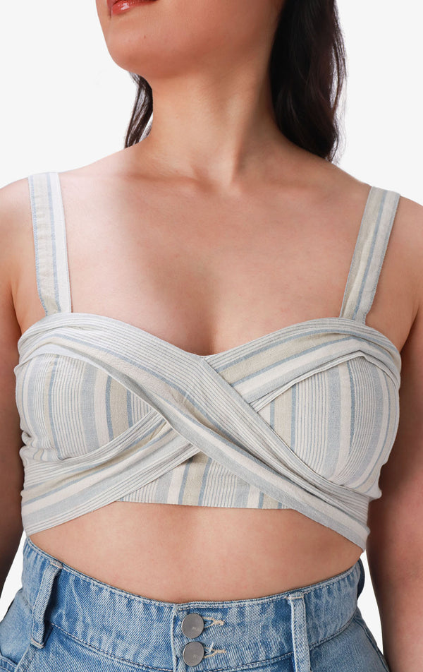 STRIPED SELF TIE CROP TOP