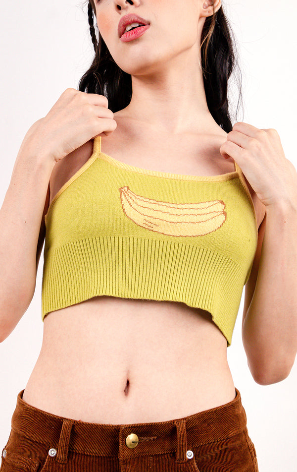 BANANA INTARSIA KNIT CROPPED TOP
