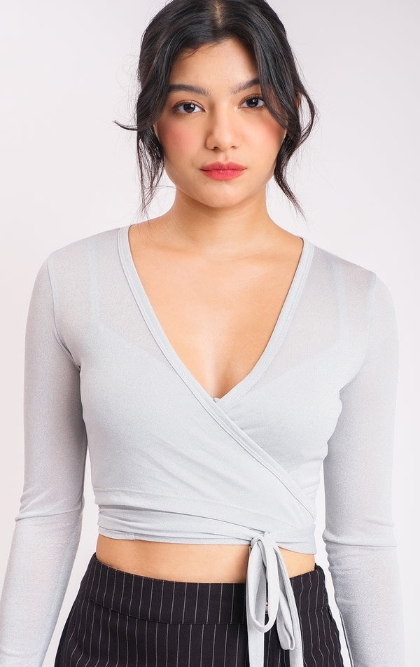 SILVER WRAP CROP TOP