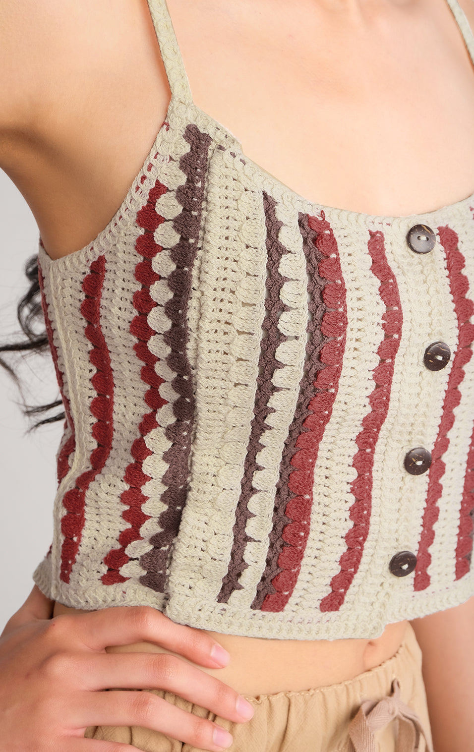CROCHET STRIPED BUTTON FRONT TOP