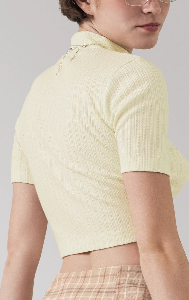 Back detail close-up of the stitching and texture on the back of the knit crop top by Just G Philippines