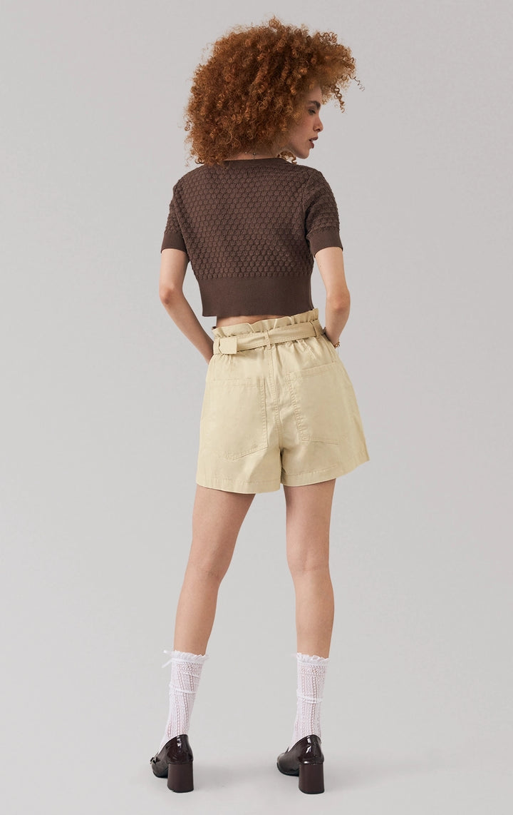 Full back view of the knit crop top showing cropped hem and knit texture by Just G Philippines