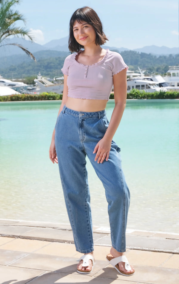 POINTELLE JERSEY TOP WITH LETTUCE EDGE