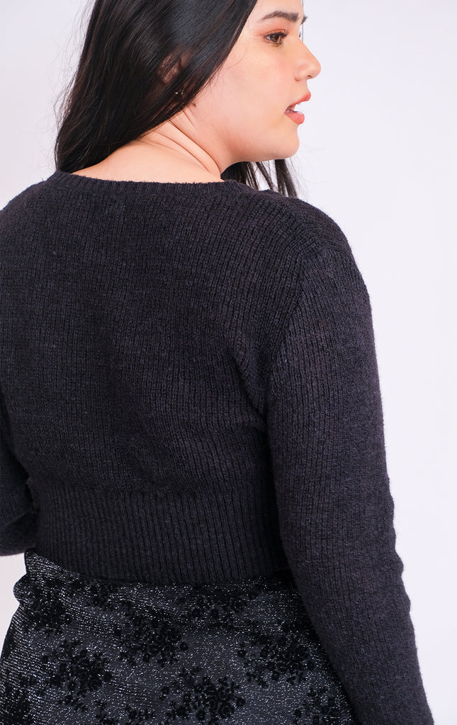 BLACK SOFT TOUCH CROPPED CARDIGAN