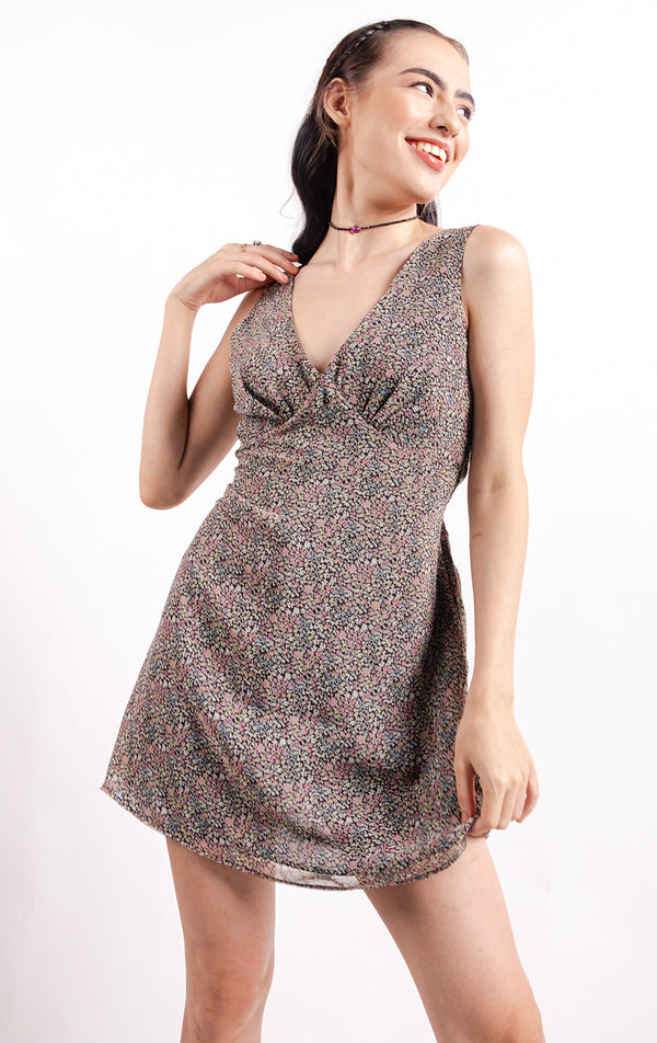 DITSY FLORAL MINI DRESS WITH TIES