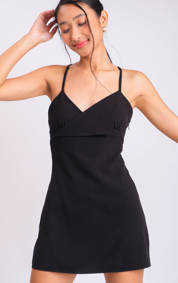 STRAPPY SINGLE LAPEL FRONT A-LINE SHORT DRESS