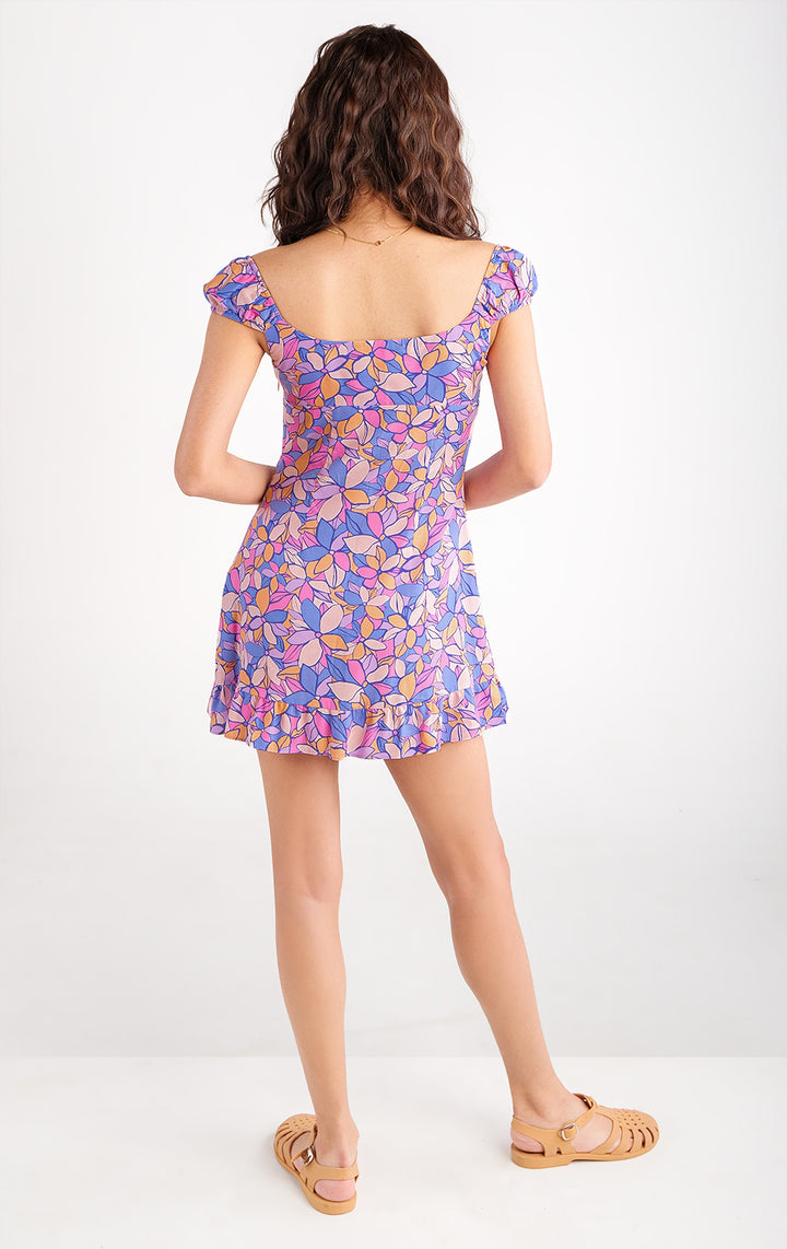 Sweetheart Mini Dress with Puff Sleeves, Ruffles, and Shirring in Viscose for Teen Girls