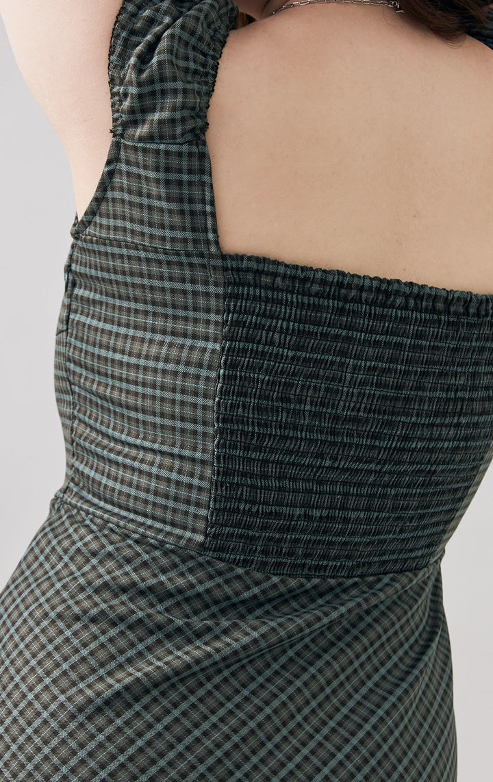 Back detail close-up of the smocking and checkered fabric by Just G Philippines