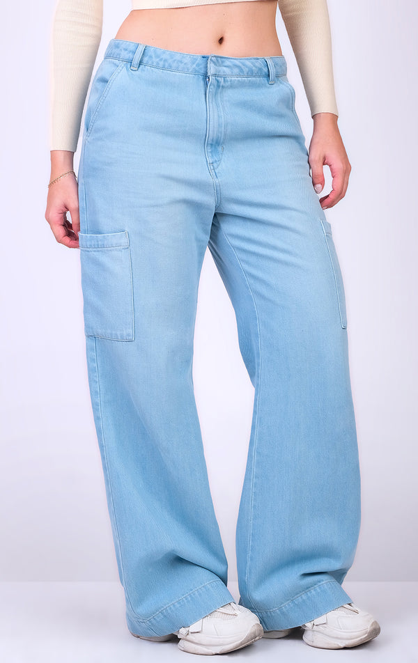 HIGH WAISTED CARGO WIDE LEG FIT  DENIM JEANS