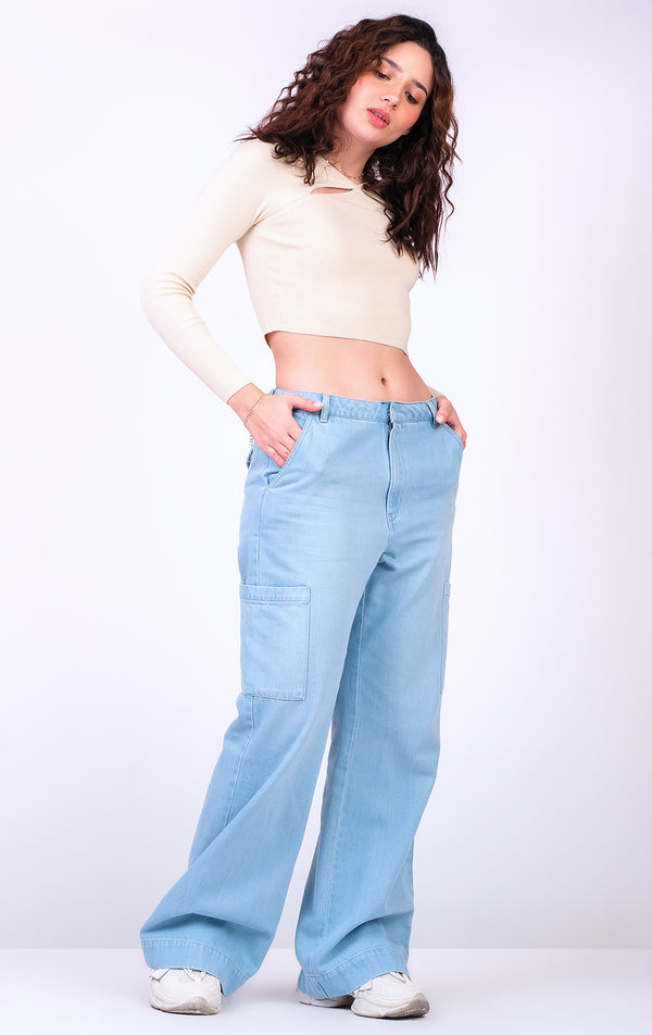 HIGH WAISTED CARGO WIDE LEG FIT  DENIM JEANS