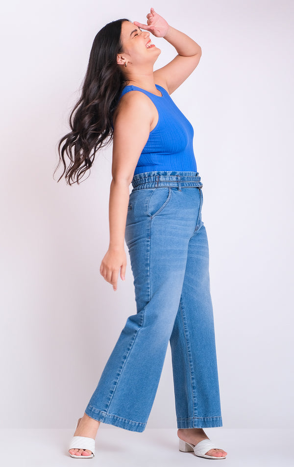 HIGH WAISTED WIDE LEG FIT DENIM JEANS