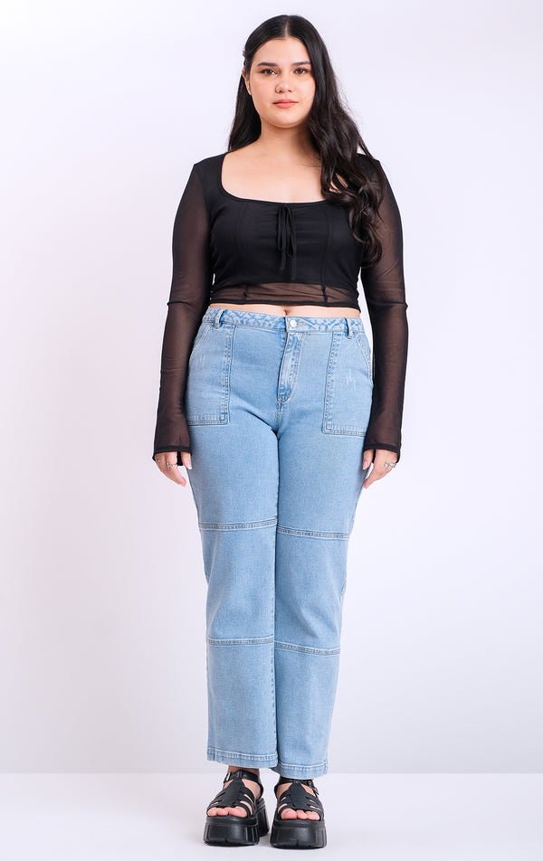 MID RISE STRAIGHT TAPERED FIT DENIM JEANS