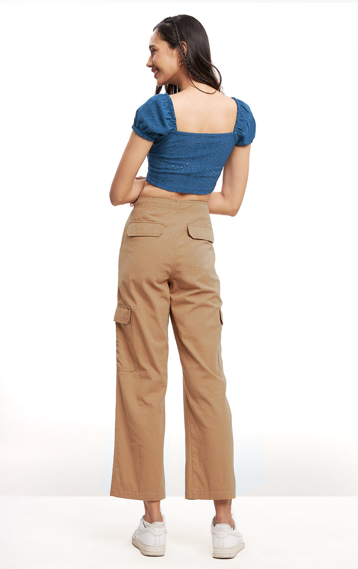 Straight Fit Cotton Soft Twill Cargo Pants for Teen Girls