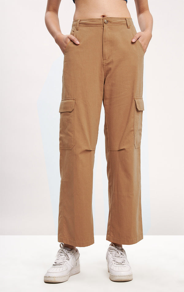 Straight Fit Cotton Soft Twill Cargo Pants for Teen Girls