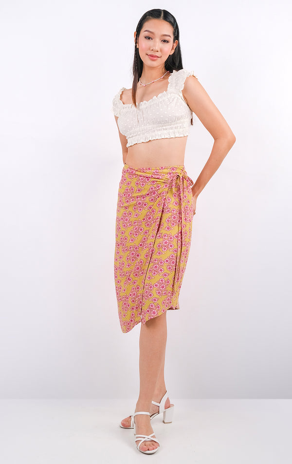 VINTAGE FLORAL MIDI WRAP SKIRT