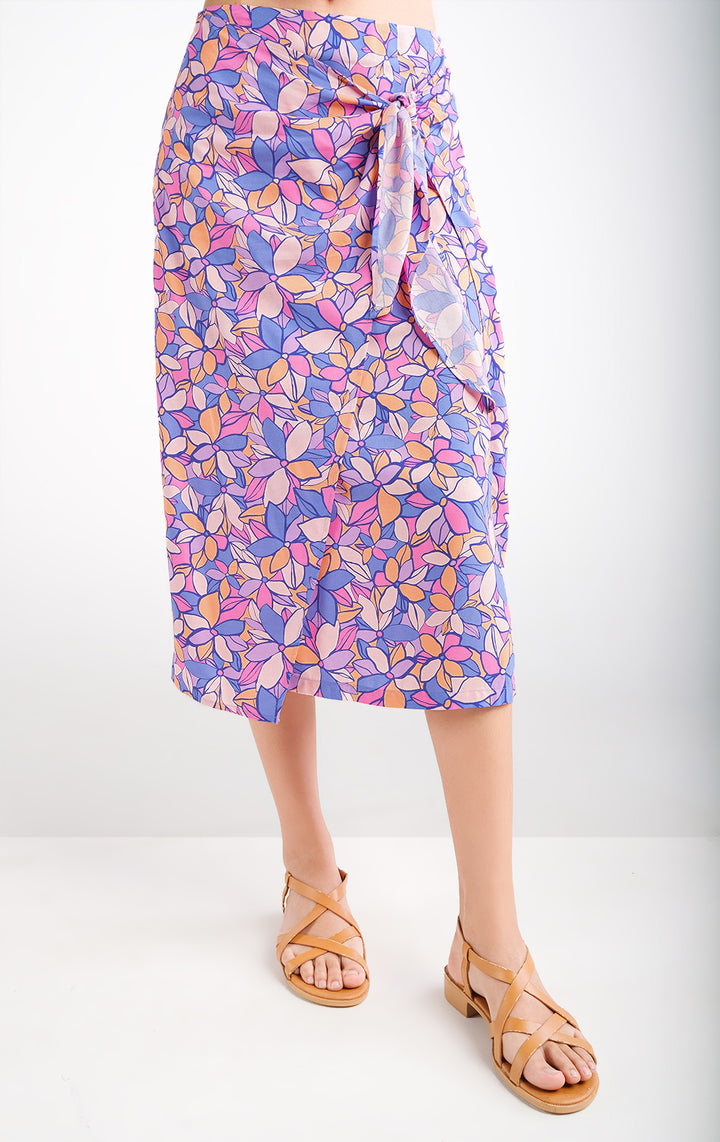 Big Floral Pareo Midi Skirt in Viscose, Midi Length for Teen Girls