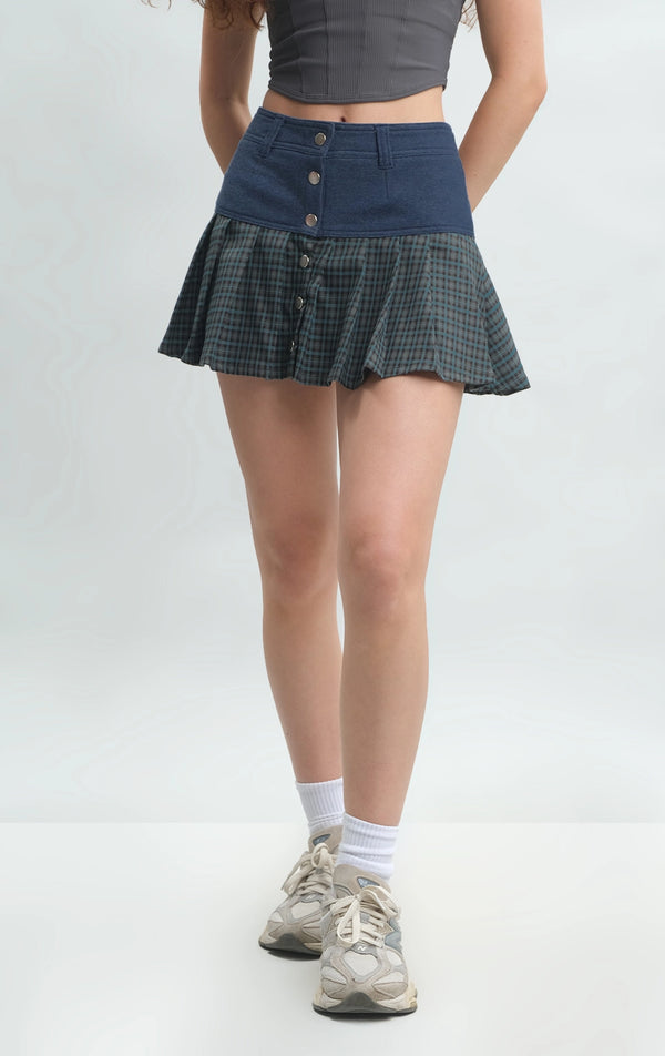 TERRY AND PLAID COMBINATION MINI SKORT