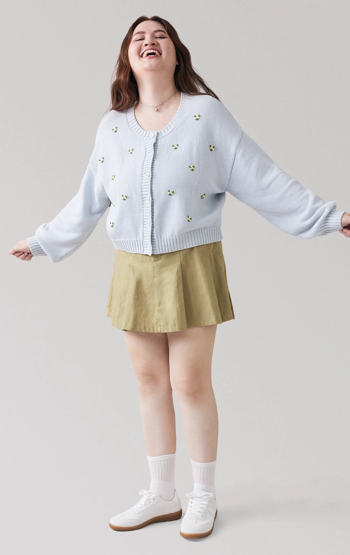 Full front view of the Belted Pleated Mid Waist Skort in green, showcasing clean pleats and a structured belt from Just G Philippines.