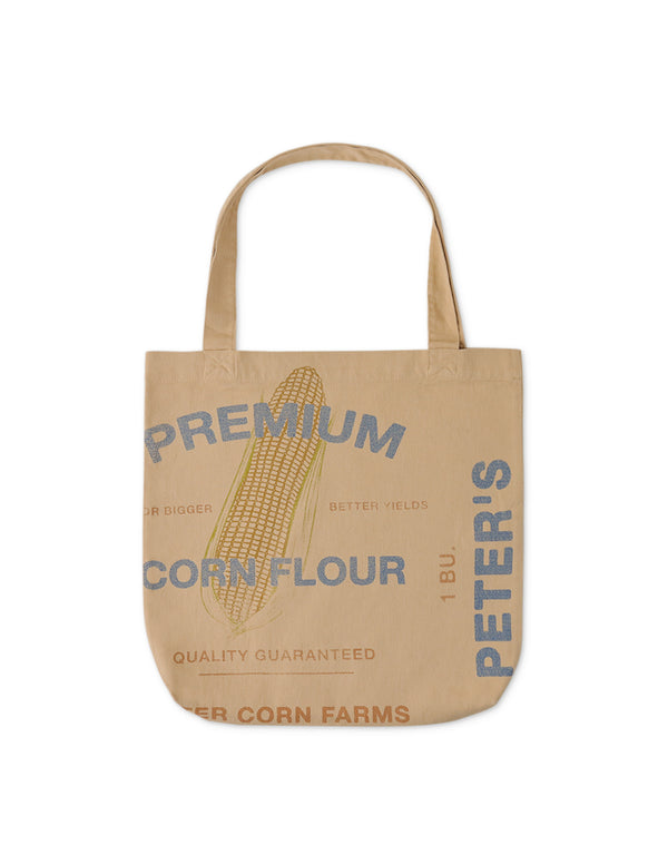 Beige Twill Tote Bag with Flour Sack DesignBeige Twill Tote Bag with Flour Sack Design
