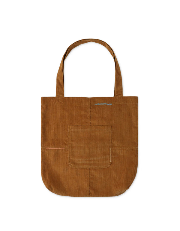 Brown Corduroy Tote Bag with Pocket